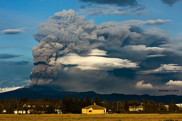Eyjafjallajokull volcano above Hvolsvöllur.