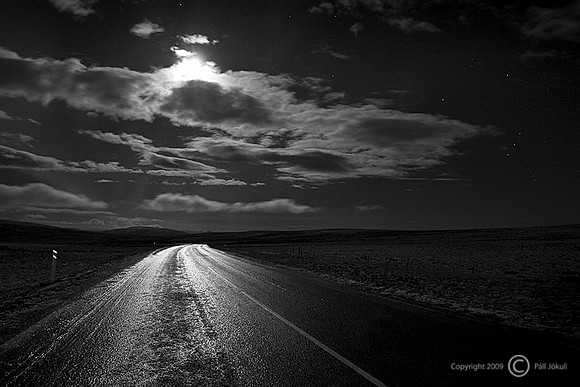Slippery road at night.